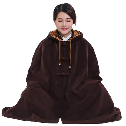 Monk Clothing Meditation Cloak,Zen Cloak Men's Guanyin Cloak Double-Layer Plush Winter Thickened Buddhist Comfortable - color: Brown, size: Large