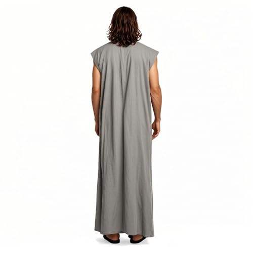 Unisex Sackcloth Grey Biblical Robe Handmade Sleeveless with Waist Rope, Authentic, Comfortable, Spiritual Wear - size: X-Large