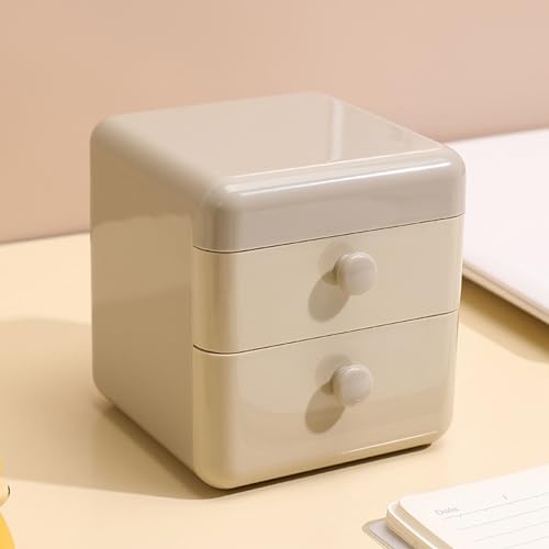 2-Drawer Desktop Organizer with Flip Lid, Plastic Storage Box for Jewelry, Stationery, Home, Dorm, Office