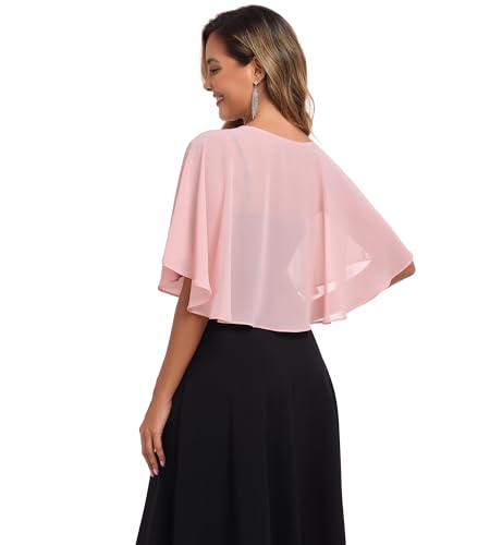 TONGFANTFL Women's Soft Chiffon Capelets Shawls and Wraps for Evening Wedding Cape Bole Cover Up - color: Blush