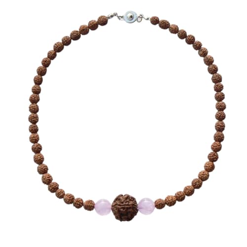 Rudraksha Necklace for Women, Shakti Healing Mala HANDMADE, Real 5 Mukhi Rudraksh Mala Beads, Rose Quartz Crystals, Heart Chakra Jewelry, Hindu Spiritual Gift for Her, Kundalini Yoga