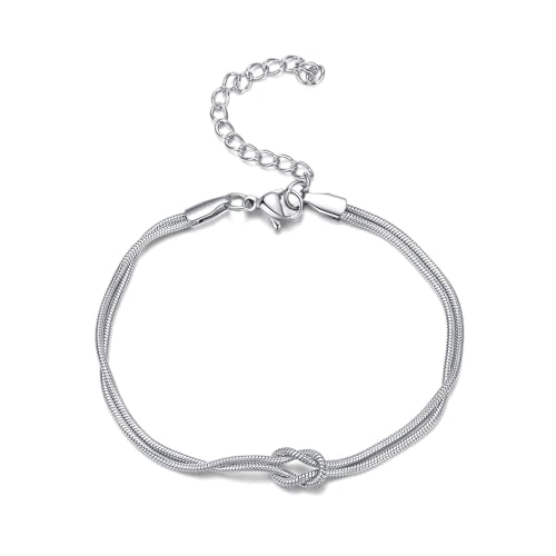 Bracelets for Women Matching Bracelets for Couples 14K Gold Plated Love Knot Bracelet Dainty Forever Infinity Bracelets Friendship Jewelry Gifts - color: Silver