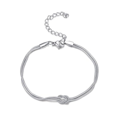 Bracelets for Women Matching Bracelets for Couples 14K Gold Plated Love Knot Bracelet Dainty Forever Infinity Bracelets Friendship Jewelry Gifts - color: Silver