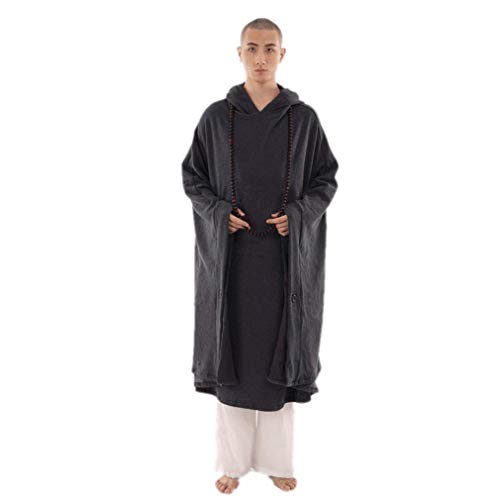 ZanYing Meditation Buddhist Hooded Cotton Cloak Winter Oversize Coat - color: Dark Grey, size: Large