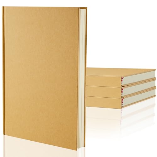 Henoyso 4 Pcs A5 Blank Notebooks Journals Bulk 100 Sheets/200 Pages Unlined Craft Notebooks Kraft Sketchbooks Hardcover for Writing Drawing for Gifts Students School Office, 8.3 x 5.7 in (Brown) - color: Brown, size: 8.3x5.7 Inch