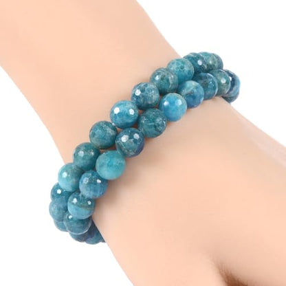 Justinstones Gem Semi Precious Gemstone 8mm Round Beads Stretch Bracelet 7 Inch Unisex - color: Faceted Apatite