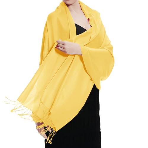 TZ Promise Women Pashmina Shawls and Wraps for Evening Dresses,Soft Large Long Scarf for Wedding,Bride Bridesmaid Gifts - color: Yellow