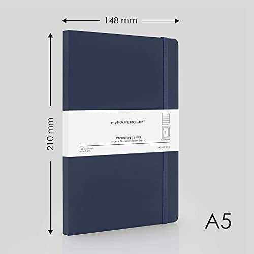 myPAPERCLIP Executive Series A5 Ruled Notebook | 192 Pages, 80 GSM, Soft Cover, A5 (5.83 x 8.27 in) | Flat Lay | Bookmark, Elastic Closure & Back Pocket | Blue - color: Blue, size: A5, Ruled