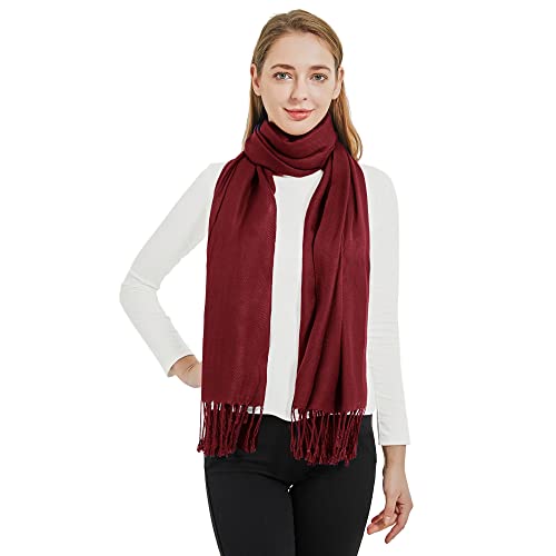 Soft Silky Pashmina Shawl Wraps Solid Colors Scarf for Wedding Evening Dresses - color: N-burgundy