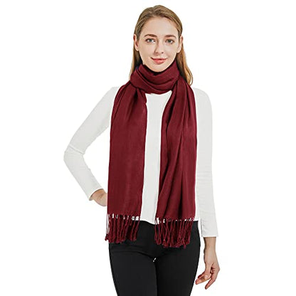 Soft Silky Pashmina Shawl Wraps Solid Colors Scarf for Wedding Evening Dresses - color: N-burgundy