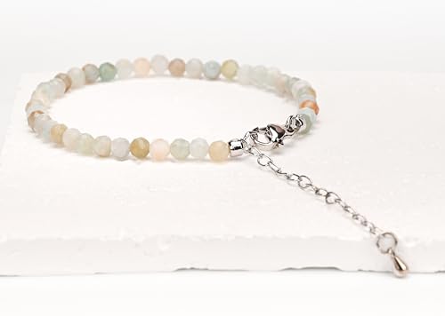 Crystal Bracelet for Women, Natural 4mm Faceted Beads Adjustable Bracelet, Small Beaded Healing Gemstone Bracelet - color: Multicolor Amazonite