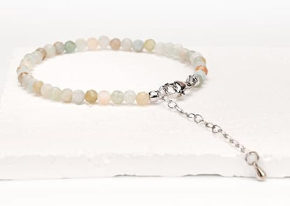 Crystal Bracelet for Women, Natural 4mm Faceted Beads Adjustable Bracelet, Small Beaded Healing Gemstone Bracelet - color: Multicolor Amazonite
