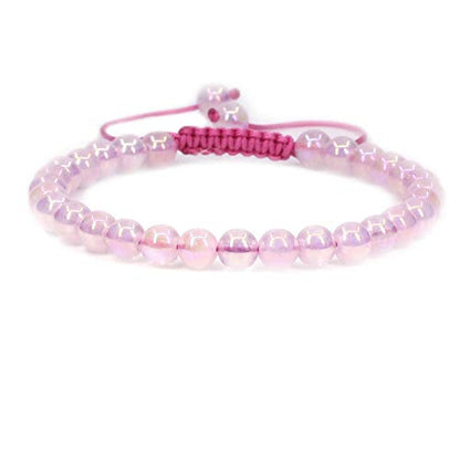 Keleny Natural Gemtone 6mm Round Beads Crystal Adjustable Braided Macrame Tassels Bracelets Unisex - color: Coated Aqua Aura Madagascar Rose Quartz