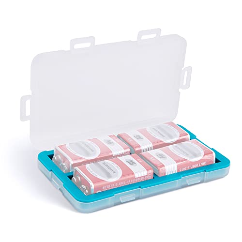 JJC Silicone 9V Battery Case Holder Organizer, PP Battery Storage Box for 4pcs 9V Batteries, Water-Resistant with 4 Snap Latch for Secure Protection - color: For 9 Vlot Battery