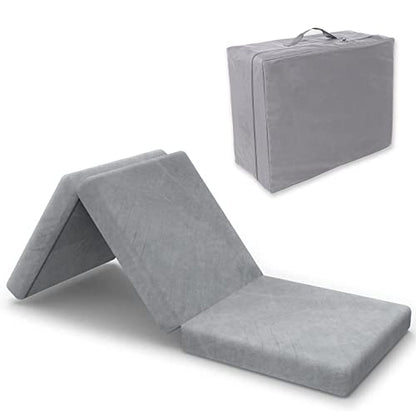 SINWEEK 3.8" Single Memory Foam Folding Topper with Storage Bag - Foldable Trifold Floor Mat Topper, CertiPUR-US Certified Guest Sleeping Pad, Machine Washable Cover - size: S (25 x 75 Inch), style: Slow Rebound Memory Foam