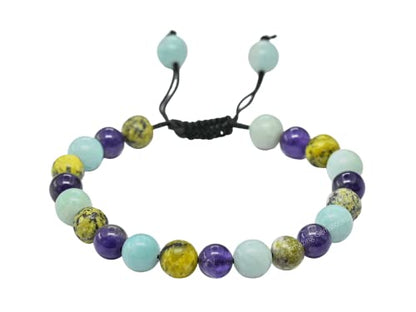 Amazing Gemstone Bracelet for Headaches and Migraines - Amazonite Serpentine Amethyst Bracelet Set for Men Women Healing Calming Anxiety Stress Relief Gifts Pulseras Para Hombres Mujer (Adjustable) - color: Headache & Migraine