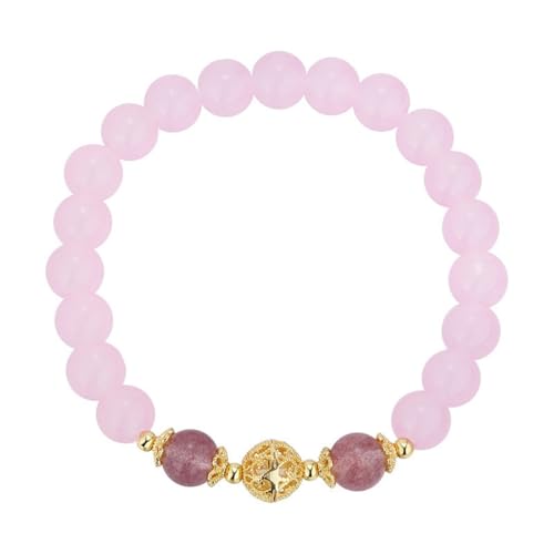 Rose Quartz Bracelet, 8mm Natural Gemstone Love Stone Jewelry Anxiety Relief & Meditation Support Heart Chakra Balance Valentine’s Mother’s Day Gift for Her - color: Wildflower