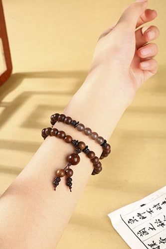 Unisex mala bracelet for Men and Women, Healing Bracelet, natural wood, 45 beads 8mm, 15" stretch, double‑wrap, meditation & luck, with gift pouch.