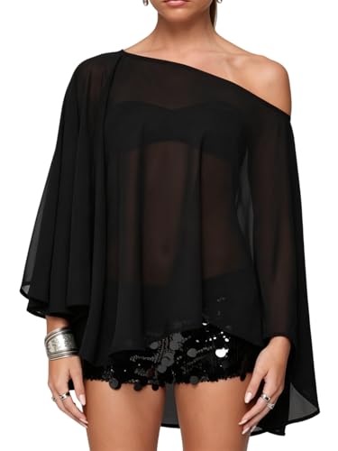 Women Chiffon Cape Shawls and Warps for Evening Dress Wedding Sheer Mesh Flowy Capelets Top - color: A-black, size: Small