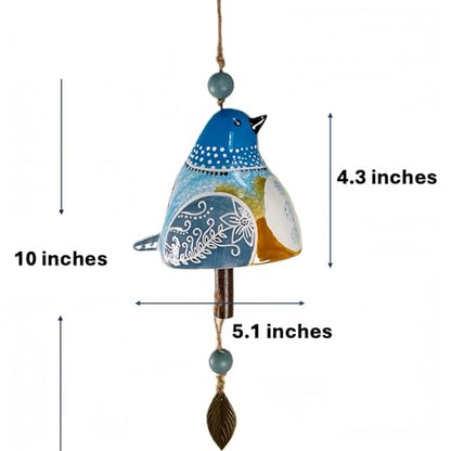 Cute Ceramic Wind Chimes for Outside and Indoor, Memorial Windchime with Soothing Melodic Tones, Gifts for Mom, Garden Patio Balcony Home Decor Hanging Windchimes (Single Bird-Blue)