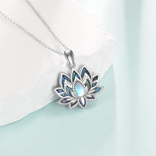 YFN Lotus Necklace for Women 925 Sterling Silver - Moonstone Lotus Flower Pendant - Spiritual Yoga Jewelry Gift - Dainty Silver Necklace for Meditation, Healing, & Everyday Wear - Adjustable 18+2" Chain