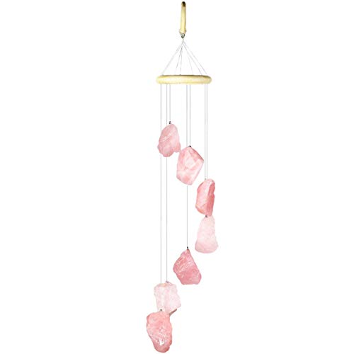 rockcloud Rose Quartz Raw Stones Wind Chime Home Garden Decoration Figurine - color: Pink