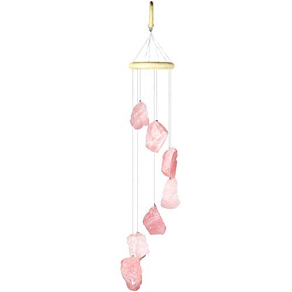 rockcloud Rose Quartz Raw Stones Wind Chime Home Garden Decoration Figurine - color: Pink
