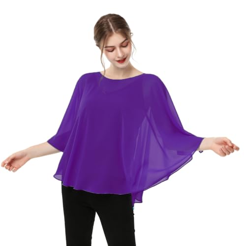 Capes for Womens Casual chiffon shawl Casual Chiffon Cape Sheer shawls and wraps Poncho Capelets Cover Up - color: Purple