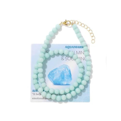 Healing Crystal Necklace for Women Men Colorful 6mm Natural Stone Beaded Choker Gemstone Necklaces with Card Handmade Reiki Spiritual Jewelry Gift - color: Aquamarine