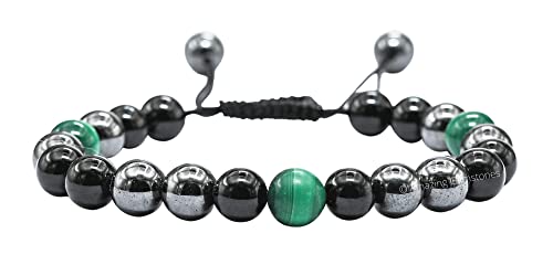 Amazing Gemstone Cancer Fighter Bracelets - Malachite Hematite Black Tourmaline Bracelet Set for Men Women Healing Crystal Gifts for Breast, Lung, Bowel, Prostate Cancer - color: Cancer Fighter