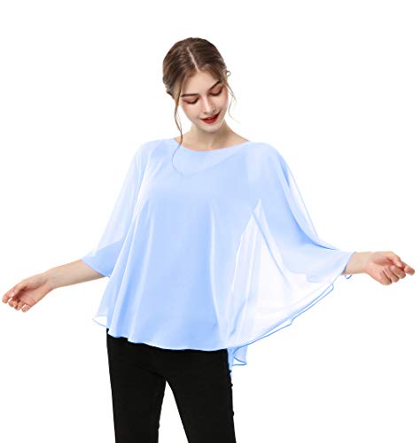 Capes for Womens Casual chiffon shawl Casual Chiffon Cape Sheer shawls and wraps Poncho Capelets Cover Up - color: Light Blue