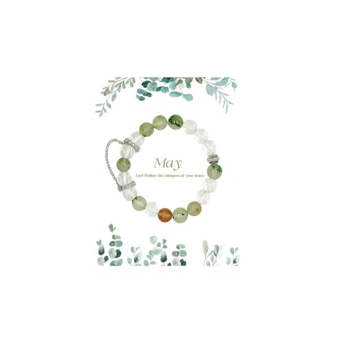Birth Flower Crystal Bracelets for Women, Handmade Natural Gemstone Stretch Jewelry with Healing & Positive Energy - color: May. LIly of the Valley & Quartz