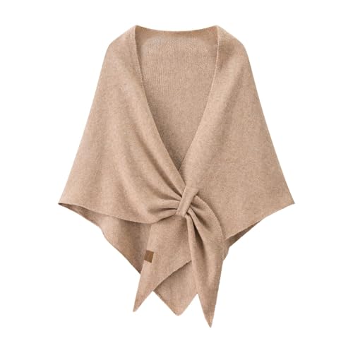 WaJuemy Pashmina Shawl Wraps for Women Cross Sweater Shawls and Wraps Cardigan Cape Front Poncho Knit Cashmere Sweater Shawl - color: 12 Light Khaki Dl