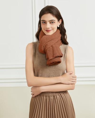 Huralona Women's Open Front Wool Shawl Wrap Scarf with Sleeves Outer Warm Knitted Poncho Cape Fall Winter - color: Caramel