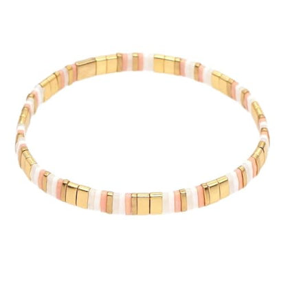 Summer Candy Colors Tila Flat Seed Beads Stretch Strand Bracelet for Women- Trendy Unique Friendship Handmade Mixed Colorful Square Beaded Link Bracelets Stackable Jewelry Gifts - color: 0080A