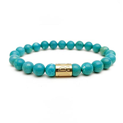 Morchic 8mm Genuine Gemstone Stretch Bracelet for Women Men Unisex, Natural Energy Crystal Stone Beads, Classic Simple Design Cuff Birthday Gift 7.5 Inch - color: Turquoise