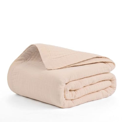 Salt Earth 100% Cotton Muslin Throw Blanket Gauze Blanket 55"X75" Twin, 4 Layered for Couch, Bed, Living Room, Home, Lightweight & All Season Blankets & Throws, Easy wash, Skin Friendly (Parchment) - color: Parchment, size: 55"X75" Twin