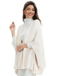 PULI Womens Open Front Shawl Wraps with Sleeves Casual Knit Poncho Shawls for Spring Fall Daily - color: Ivory White