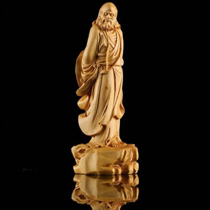 XIALON 13cm Cliff Cypress Boxwood Solidwood Zen Master Dharma's Home Living Room Craftsmanship Carving Decoration