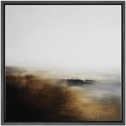 SIGNWIN Framed Canvas Print Wall Art Abstract Horizon Soft Neutral and Brown Gradient Illustration Modern Art Decorative Minimal Calm/Zen for Living Room, Bedroom, Office - 16"x16" Black - color: B22-2508-edw07, size: 16"L x 16"W