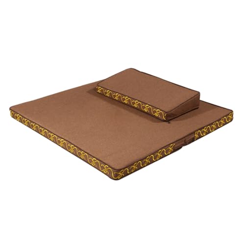 Portable Foldable Meditation Cushion Mat Set with Washable Cotton Linen Cover, Larger Thick Yoga Mat Bolster Floor Pillows Seating for Adults Meditation Accessories coffee-60CM - color: Coffee, size: 60CM