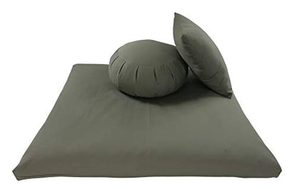 Buckwheat Zafu, Zabuton and Support Meditation Cushion Set (3pc), Olive - color: Olive
