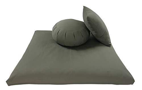 Buckwheat Zafu, Zabuton and Support Meditation Cushion Set (3pc), Olive - color: Olive