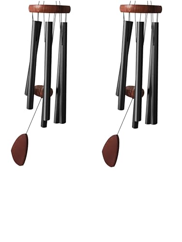 2pcs Wind Chimes for Outside with Wood Wind Catcher, 37 Inches Large Aluminum Windchimes Outdoors for Patio Decoration & Zen Atmosphere, Best Gifts for Mom(Black) - color: Pure Black