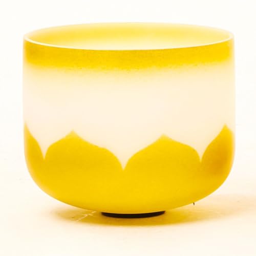 Leize Crystal Singing Bowl Gold Chakra Tuned Quartz 8” wide 432hz G Note with Suede Striker - color: gold lotus design, size: 8" G Note 432 hz