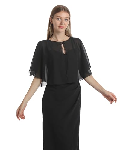 Chiffon Capelet Soft capes Shawls and Wraps for Evening Dress Wedding Cape 1920s shawl accessories for women - color: Black