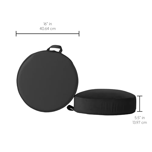 Factory Direct Partners FDP Overstuffed 16 inch Round Velvety and Vinyl Floor Cushions with Handles Flexible Seating for Home, Lounge, Yoga Studio, Deluxe Foam (2-Piece) - Onyx - color: Onyx