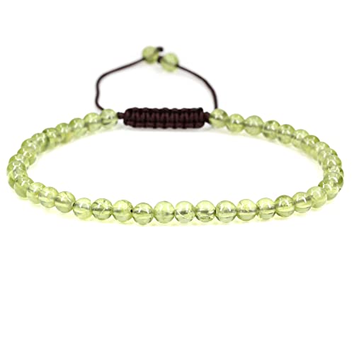 Keleny Natural Gemtones 4mm Round Beads Crystal Adjustable Braided Macrame Tassels Bracelets Unisex - color: Green Olivine Quartzite Peridot