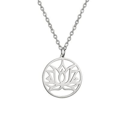 TEAMER Lotus Necklace Stainless Steel Flower of Life Necklace Yoga Meditation Pendant Inspirational Jewelry For Women - color: Style 4 - Silver