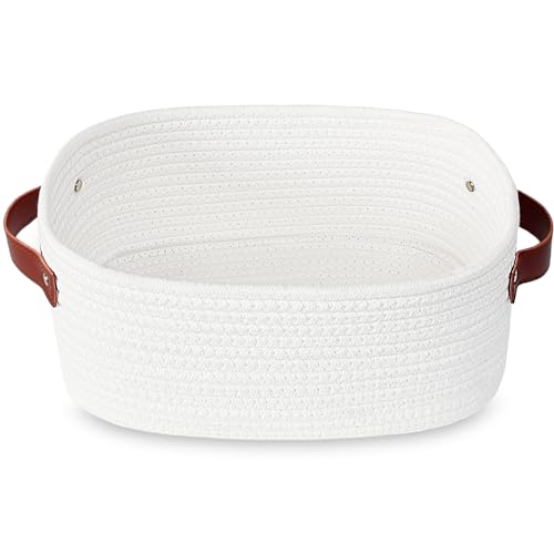 ABenkle Small White Basket with Handle, Soft Woven Storage Bins Baskets for Cat and Dog Toys Organizer, Decorative Shelves Closet Organizing Basket Chest Box, Empty Gift Baskets - size: Design B